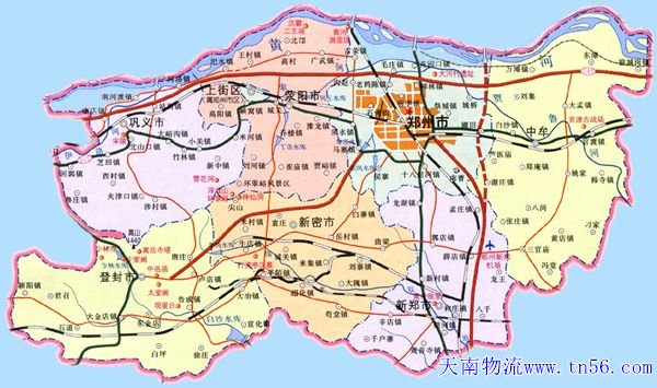 东莞到郑州市货运地图