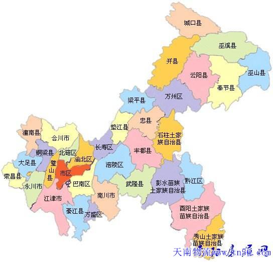 东莞到重庆市货运地图