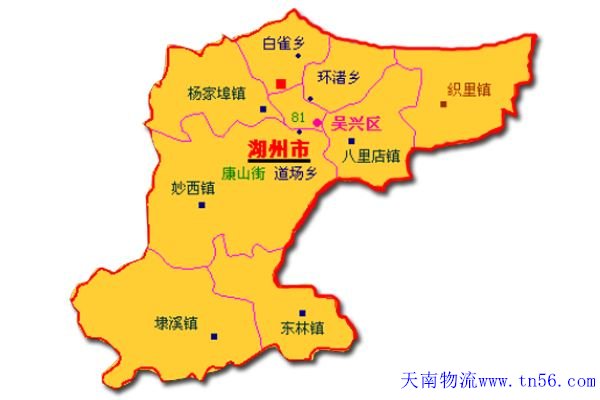 东莞到湖州市货运地图