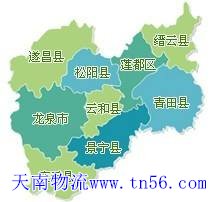 东莞到丽水市货运地图