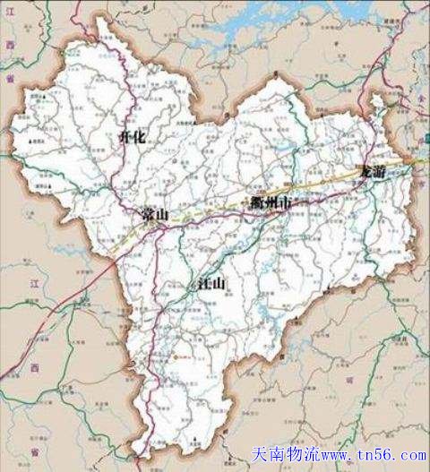 东莞到衢州市货运地图