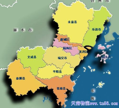 东莞到温州市货运地图