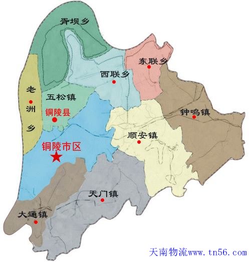 东莞到铜陵市货运地图