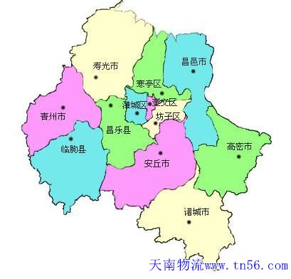 东莞到潍坊市货运地图