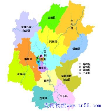 东莞到桂林市货运地图